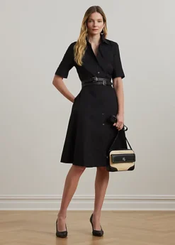 Robe-chemise Ceinturée En Coton Mélangé