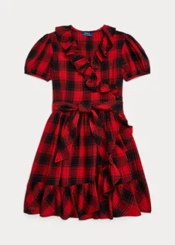 Robe Portefeuille écossaise Volant Sergé