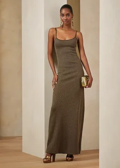 Robe De Soirée Perlée Sans Manches Soie