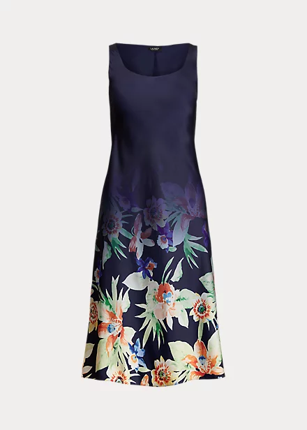 Robe Ceinturée En Charmeuse Fleurie 2 Robe Ceinturée En Charmeuse Fleurie – Image 2