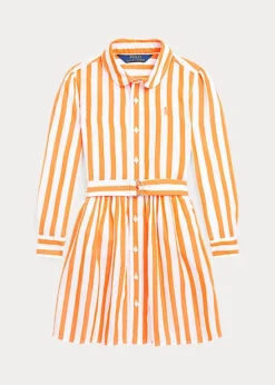 Robe-chemise Ceinturée Rayée En Popeline