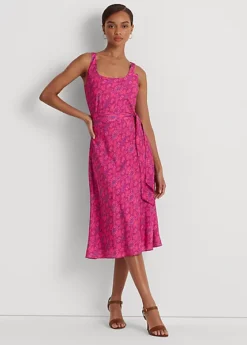 Robe Mi-longue Ceinturée à Motif Géo