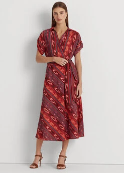 Robe Ceinturée Rayée Géo En Crêpe