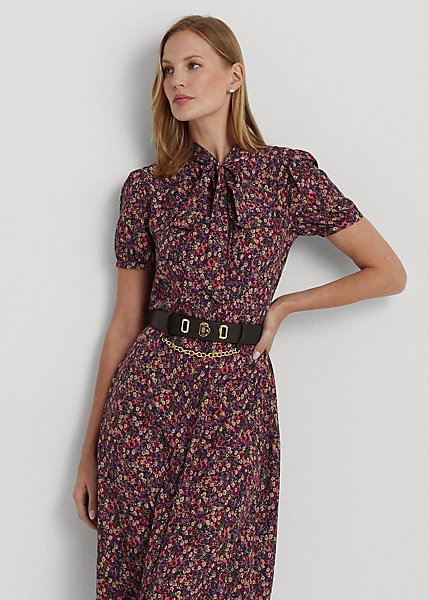 Robe-chemise Lavallière Fleurie En Crêpe 3 Robe-chemise Lavallière Fleurie En Crêpe – Image 3