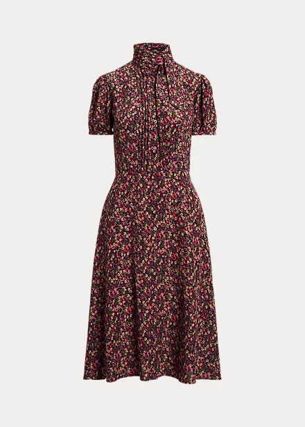 Robe-chemise Lavallière Fleurie En Crêpe 2 Robe-chemise Lavallière Fleurie En Crêpe – Image 2