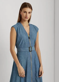 Robe Ceinturée Mancherons En Denim -LOLY Femme Vetements Magasin s7 1484270 alternate1