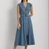 Robe Ceinturée Mancherons En Denim