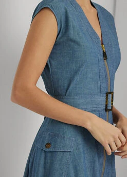 Robe Ceinturée Mancherons En Denim -LOLY Femme Vetements Magasin s7 1484270 alternate4