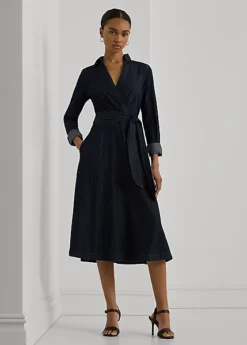 Robe Mi-longue Manches Longues En Denim