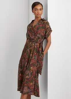 Robe Ceinturée Motif Cachemire En Crêpe