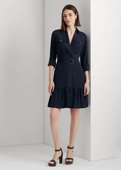 Robe-chemise Ceinturée En Crêpe