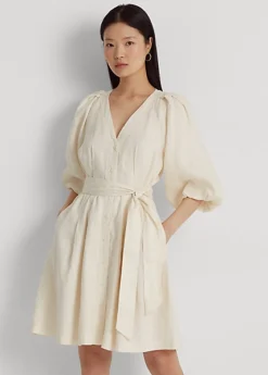 Robe Ceinturée à Manches Ballons En Lin -LOLY Femme Vetements Magasin s7 1484361 alternate5