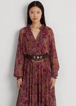 Robe Motif Cachemire Georgette Froissée 7 Robe Motif Cachemire Georgette Froissée -LOLY Femme Vetements Magasin s7 1484479 alternate1