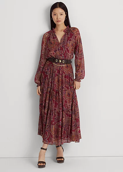 Robe Motif Cachemire Georgette Froissée 1 Robe Motif Cachemire Georgette Froissée