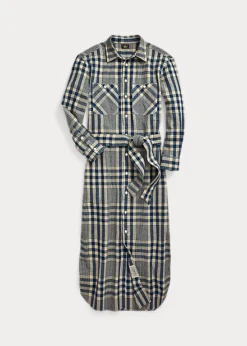 Robe-chemise écossaise En Coton Et Lin