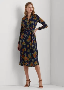 Robe Mi-longue Fleurie à Col En V Croisé