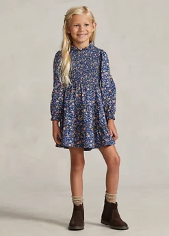 Robe Smockée Fleurie En Jersey De Coton