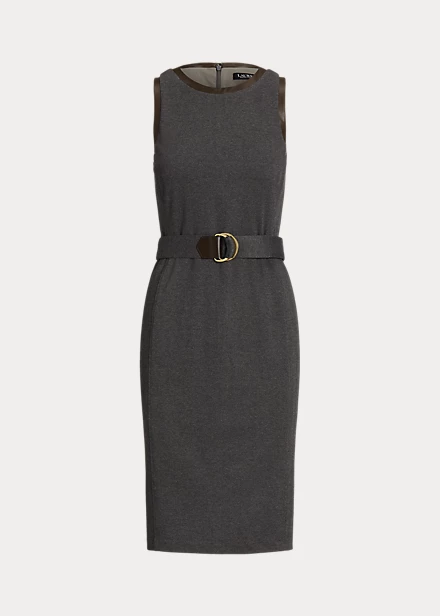 Robe Ceinturée Jacquard Et Cuir Vegan 2 Robe Ceinturée Jacquard Et Cuir Vegan – Image 2