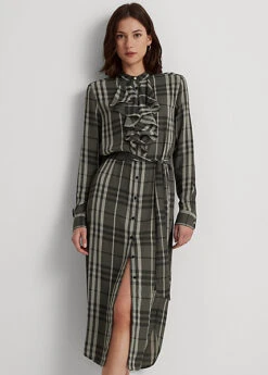 Robe-chemise écossaise Volants Georgette 7 Robe-chemise écossaise Volants Georgette -LOLY Femme Vetements Magasin s7 1494032 alternate1