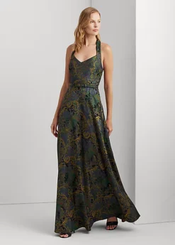 Robe Dos Nu Ceinturée Motifs En Jacquard