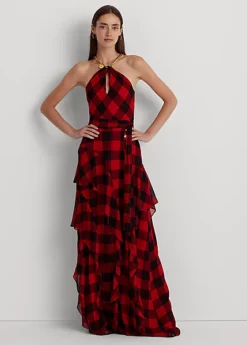 Robe Dos Nu à Carreaux En Georgette