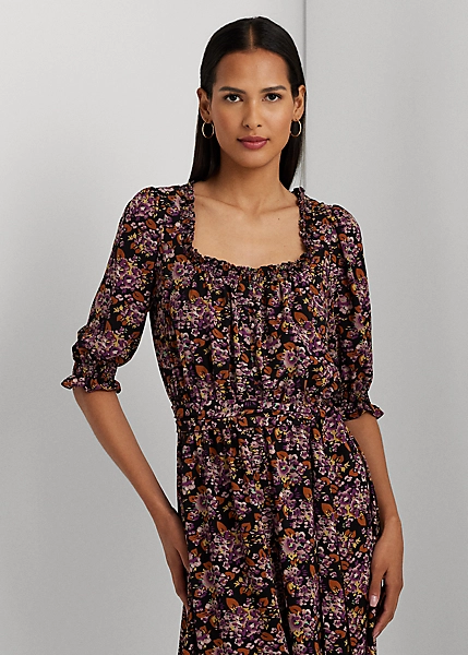 Robe Fleurie à Smocks En Crêpe Bulle 3 Robe Fleurie à Smocks En Crêpe Bulle – Image 3