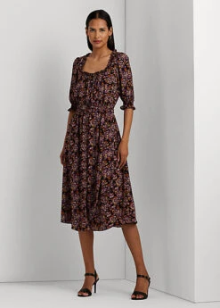 Robe Fleurie à Smocks En Crêpe Bulle