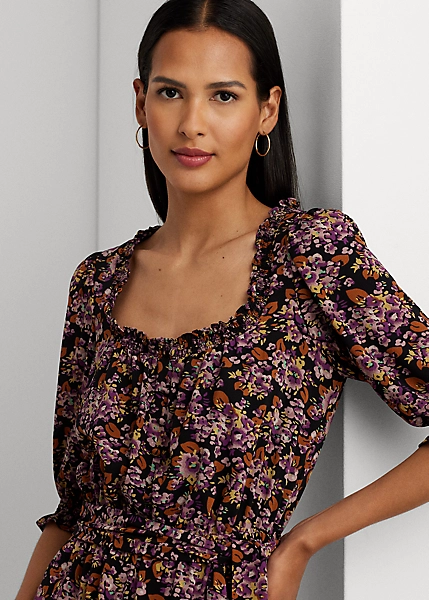 Robe Fleurie à Smocks En Crêpe Bulle 5 Robe Fleurie à Smocks En Crêpe Bulle – Image 5