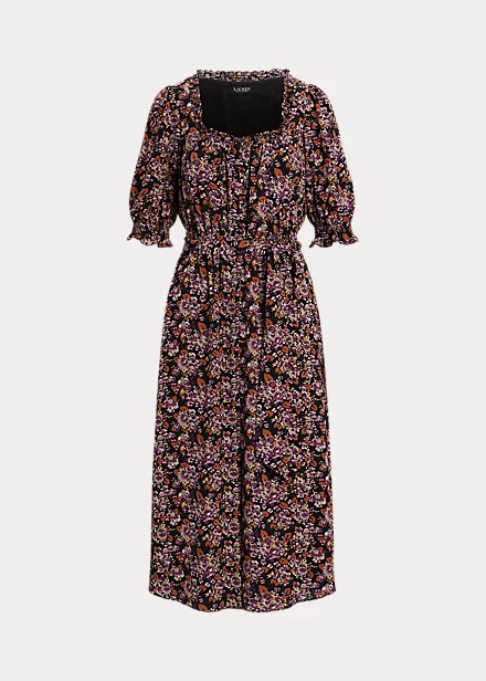 Robe Fleurie à Smocks En Crêpe Bulle 2 Robe Fleurie à Smocks En Crêpe Bulle – Image 2