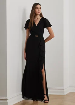 Robe De Soirée Ceinturée Volantée