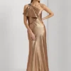 Robe Asymétrique En Charmeuse Métallisée