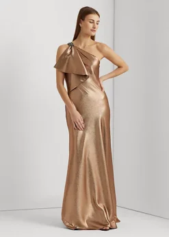 Robe Asymétrique En Charmeuse Métallisée