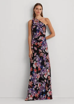 Robe Asymétrique En Georgette Fleurie