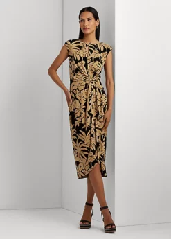 Robe Nouée à Motif Palmes En Jersey