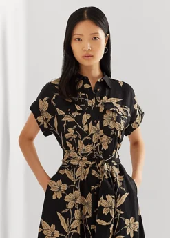 Robe-chemise Fleurie Ceinturée En Lin 7 Robe-chemise Fleurie Ceinturée En Lin -LOLY Femme Vetements Magasin s7 1500760 alternate1