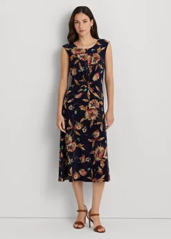 Robe Torsadée Stretch En Jersey Fleuri