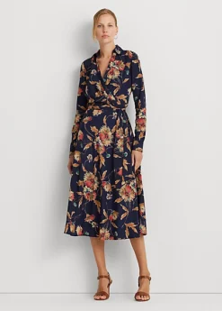 Robe Mi-longue Col En V Croisé En Crêpe