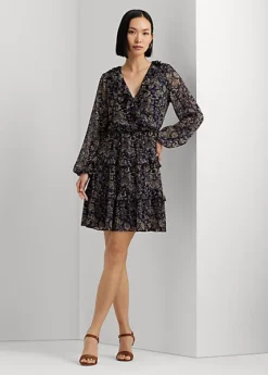 Robe Col En V Croisé Georgette Froissée