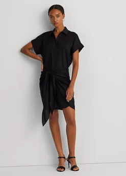 Robe-chemise à Plastron Lacé En Lin